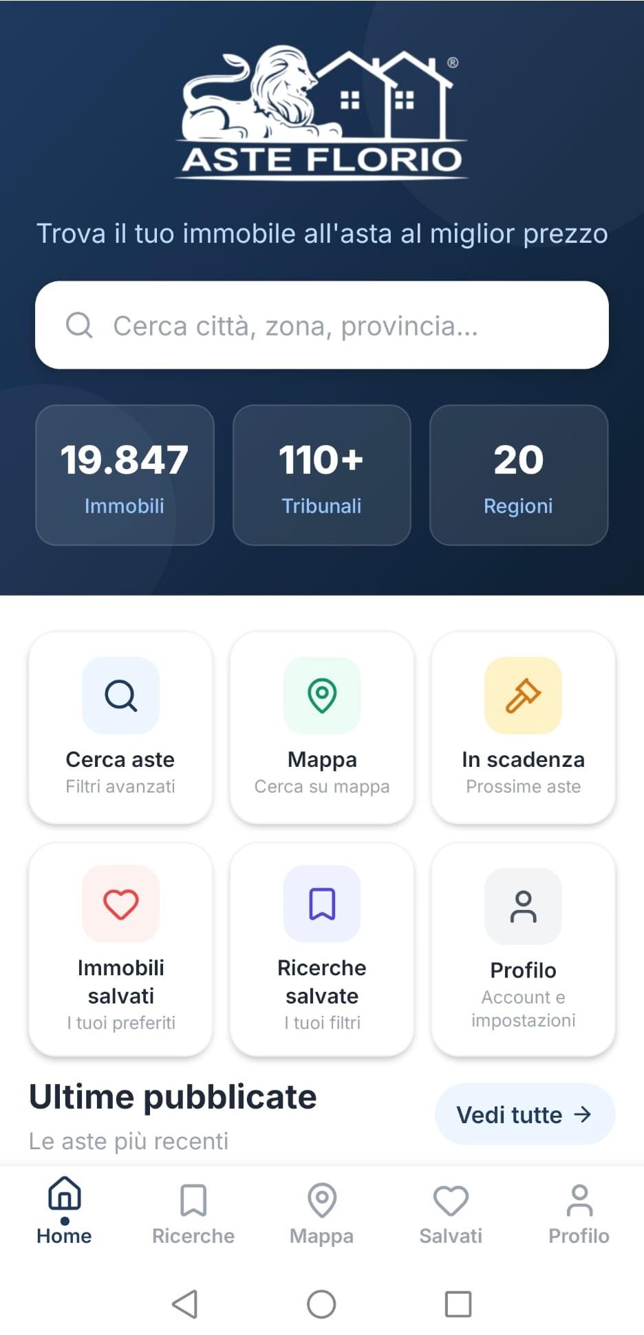 Aste Florio app home screen